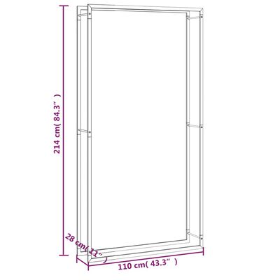 vidaXL fekete acél tűzifatároló állvány 110x28x214 cm