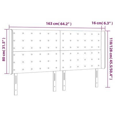 vidaXL fekete szövet fejtámla szárnyakkal 163x16x118/128 cm