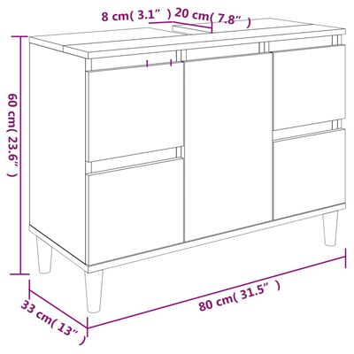 vidaXL fekete szerelt fa mosdószekrény 80 x 33 x 60 cm