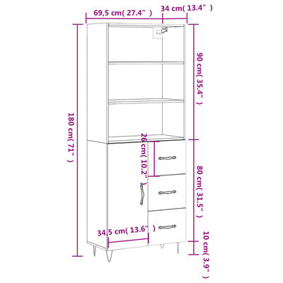 vidaXL barna tölgy színű szerelt fa magasszekrény 69,5 x 34 x 180 cm