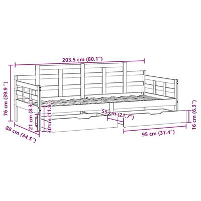 vidaXL tömör fenyőfa kanapéágy fiókokkal 80 x 200 cm