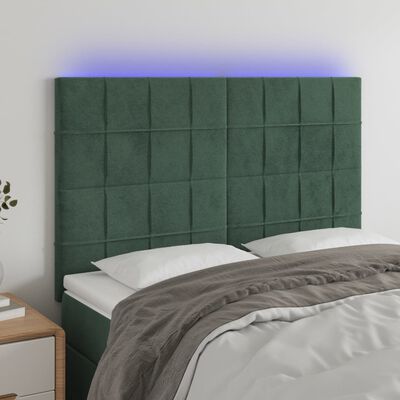 vidaXL sötétzöld bársony LED-es fejtámla 144x5x118/128 cm