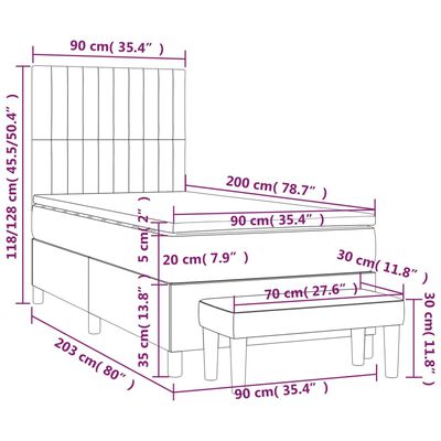 vidaXL sötétszürke szövet rugós ágy matraccal 90 x 200 cm