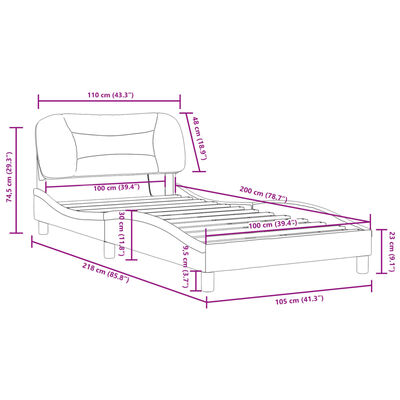 vidaXL fekete szövet ágykeret LED-világítással 100 x 200 cm