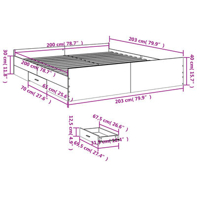 vidaXL sonoma tölgyszínű szerelt fa ágykeret 200 x 200 cm