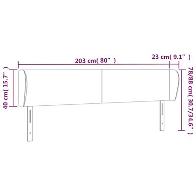 vidaXL fekete bársony fejtámla szárnyakkal 203x23x78/88 cm