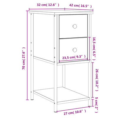 vidaXL 2 db sonoma tölgy színű szerelt fa éjjeliszekrény 32x42x70 cm