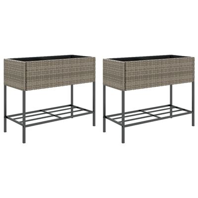 vidaXL 2 db szürke polyrattan kerti ültetőláda polccal 90 x 40 x 75 cm