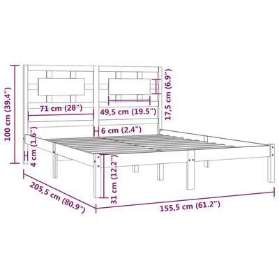 vidaXL King Size tömör fenyőfa ágykeret 150 x 200 cm