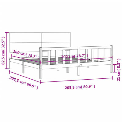 vidaXL fekete tömör fa ágykeret fejtámlával 200 x 200 cm