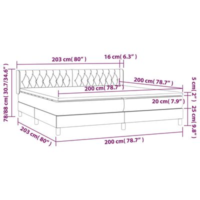 vidaXL sötétszürke bársony rugós ágy matraccal 200x200 cm