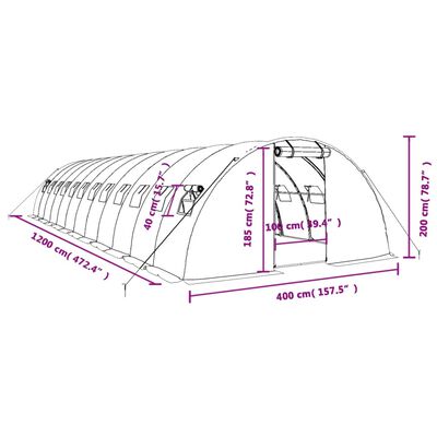 vidaXL fehér acélvázas melegház 48 m² 12 x 4 x 2 m