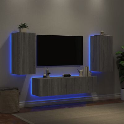 vidaXL 4 darab szürke sonoma színű szerelt fa fali TV-bútor LED-del