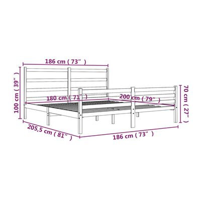 vidaXL Super King fehér tömör fenyőfa ágykeret 180 x 200 cm