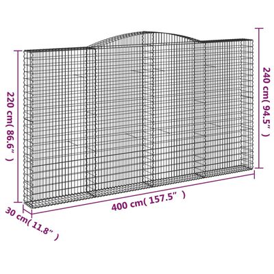 vidaXL íves horganyzott vas gabion kosár 400x30x220/240 cm