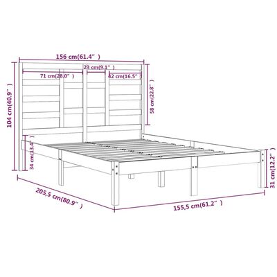 vidaXL mézbarna tömör fa ágykeret 150 x 200 cm (5FT King Size)