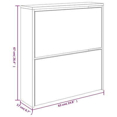 vidaXL barna tölgy 2 szintes cipőszekrény tükörrel 63 x 17 x 67 cm