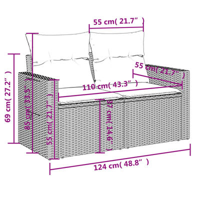 vidaXL 11 részes szürke polyrattan kerti ülőgarnitúra párnákkal