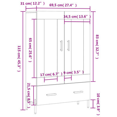 vidaXL füstös tölgy színű szerelt fa magasszekrény 69,5 x 31 x 115 cm