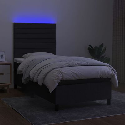 vidaXL fekete szövet rugós és LED-es ágy matraccal 100x200 cm