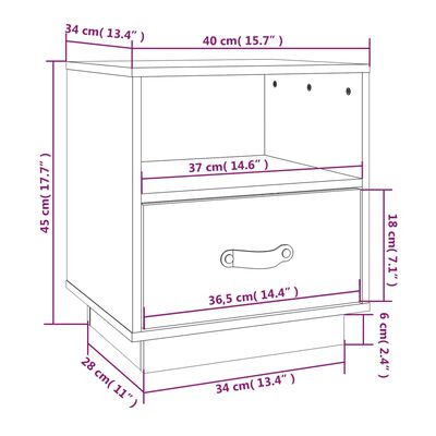 vidaXL 2 db fekete tömör fenyőfa éjjeliszekrény 40 x 34 x 45 cm