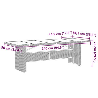 vidaXL fekete polyrattan üveglapos kerti asztal 240 x 90 x 75 cm