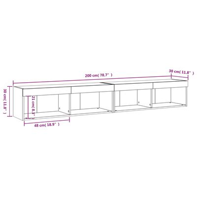 vidaXL 2 db fehér TV-szekrény LED-világítással 100x30x30 cm