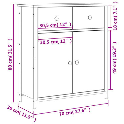 vidaXL füstös tölgy színű szerelt fa tálalószekrény 70 x 30 x 80 cm