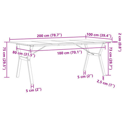 vidaXL tömör fenyőfa és öntöttvas étkezőasztal Y-vázzal 200x100x75 cm