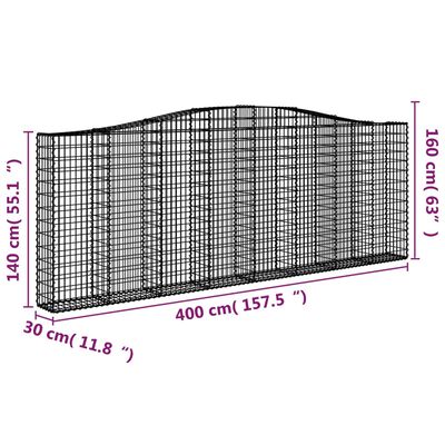 vidaXL 25 db íves horganyzott vas gabion kosár 400x30x140/160 cm