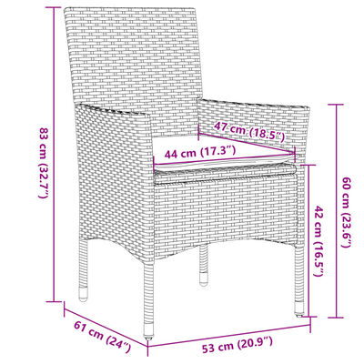 vidaXL 3 részes bézs polyrattan/üveg bisztrógarnitúra párnával