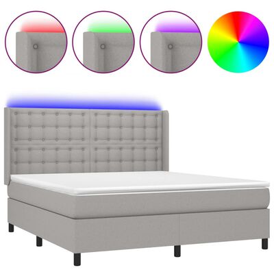 vidaXL világosszürke szövet rugós és LED-es ágy matraccal 160x200 cm