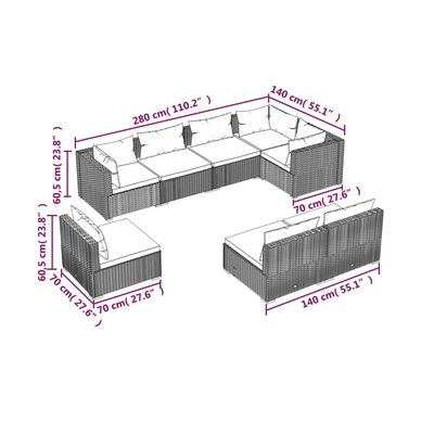 vidaXL 8 részes barna polyrattan kerti ülőgarnitúra párnákkal