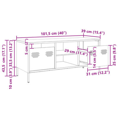 vidaXL olívazöld hidegen hengerelt acél TV-szekrény 101,5x39x43,5 cm