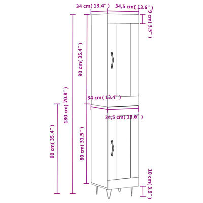 vidaXL sonoma tölgy szerelt fa magasszekrény 34,5x34x180 cm