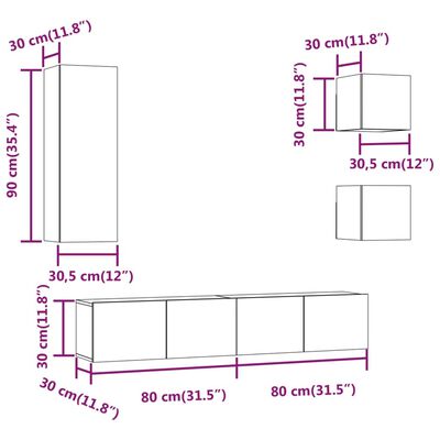 vidaXL 5 részes betonszürke szerelt fa TV-szekrényszett