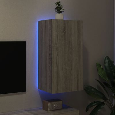 vidaXL szürke sonoma színű fali TV-szekrény LED-ekkel 40,5x35x80 cm