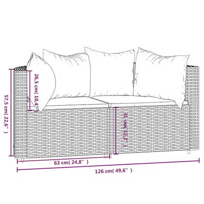 vidaXL 2 db barna polyrattan kerti sarokkanapé párnákkal