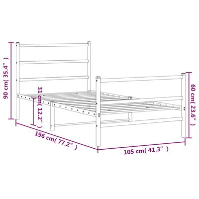 vidaXL fekete fém ágykeret fej- és lábtámlával 100 x 190 cm