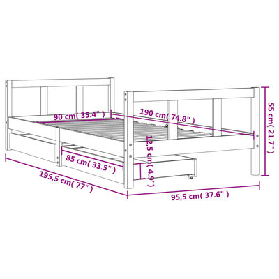 vidaXL tömör fenyőfa gyerekágy keret fiókkal 90x190 cm