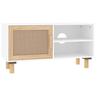 vidaXL fehér tömör fenyő és természetes rattan TV-szekrény 80x30x40 cm