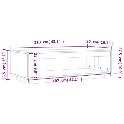 vidaXL viaszbarna tömör fenyőfa dohányzóasztal 110 x 50 x 33,5 cm