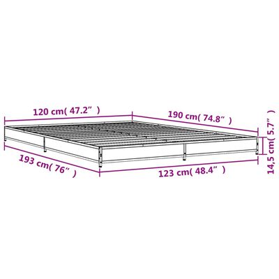 vidaXL sonoma tölgyszínű szerelt fa és fém ágykeret 120 x 190 cm