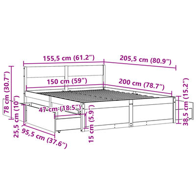 vidaXL viaszbarna tömör fenyőfa ágy matrac nélkül 150 x 200 cm