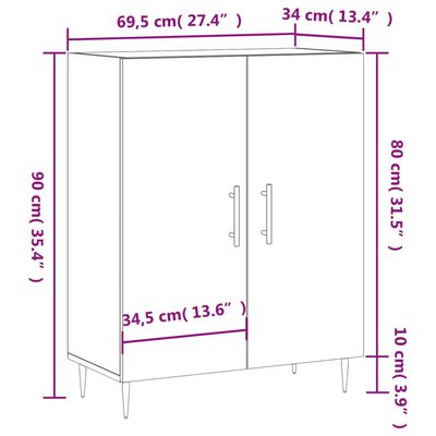 vidaXL fekete szerelt fa tálalószekrény 69,5 x 34 x 90 cm