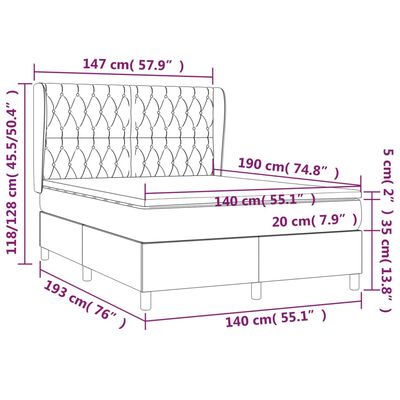 vidaXL tópszínű szövet rugós ágy matraccal 140 x 190 cm