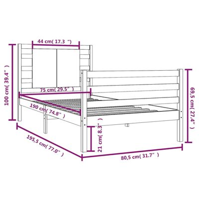 vidaXL Small Single tömör fenyőfa ágykeret 75 x 190 cm