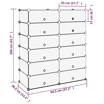 vidaXL átlátszó polipropilén cipőtartó 94,5x36,5x106 cm