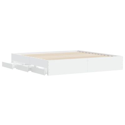 vidaXL fehér szerelt fa ágykeret fiókokkal 200 x 200 cm