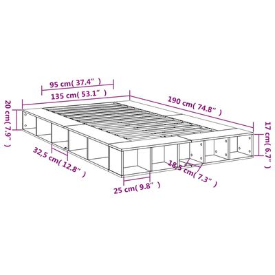 vidaXL füstös tölgy színű szerelt fa ágykeret 135 x 190 cm